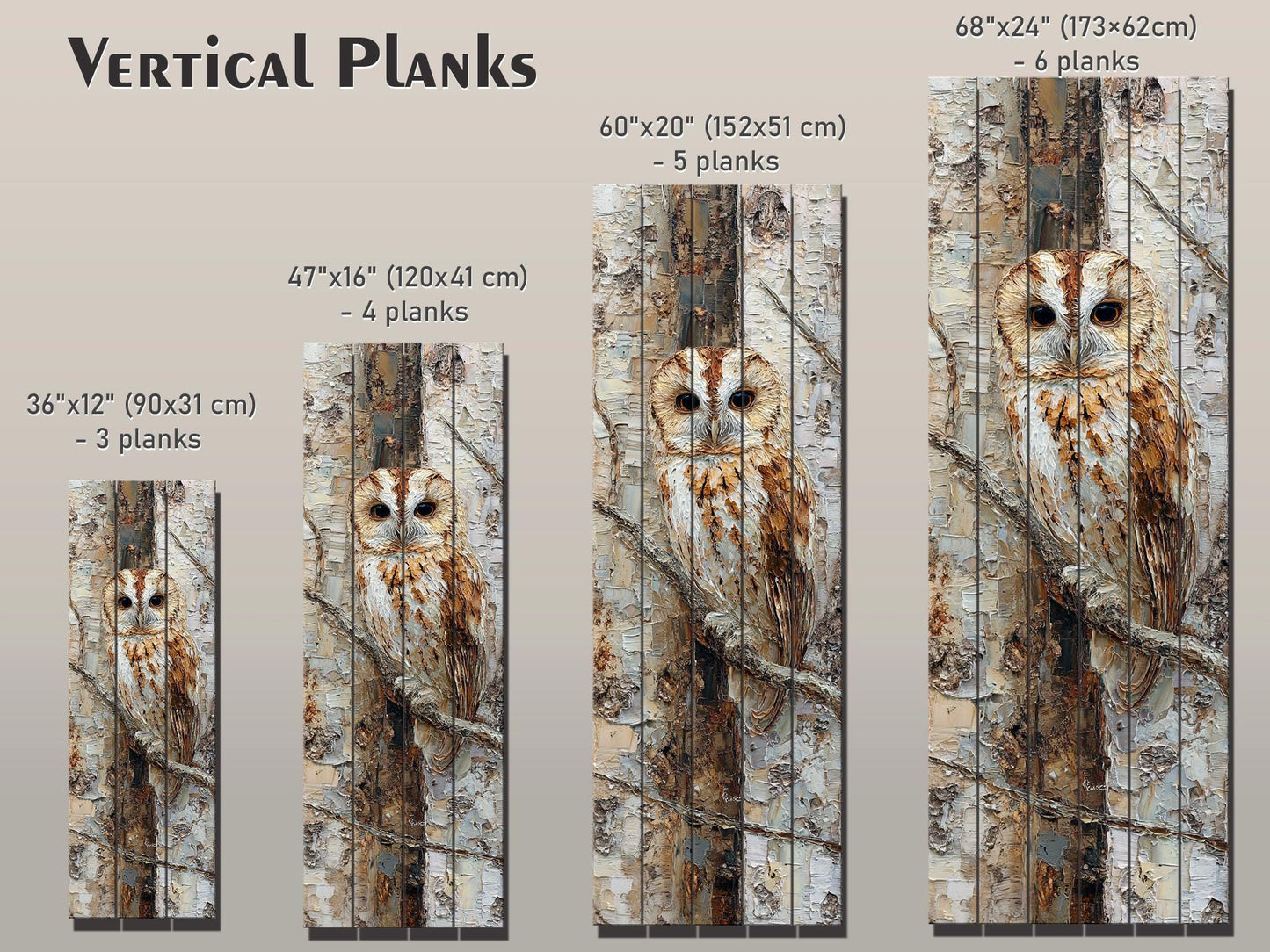 Owl Wall Art – Rustic Wood Print on Birch Bark | Textured Impasto Mixed Media Decor