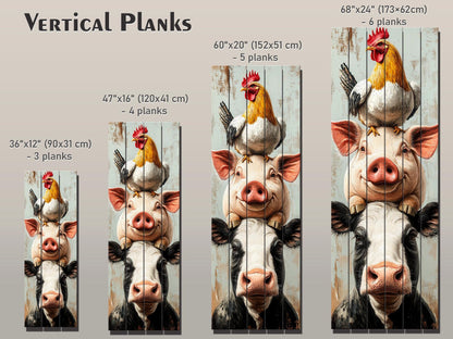 Farm Animal Wall Art – Rustic Farmhouse Decor Wooden Farm Print on Wood Planks