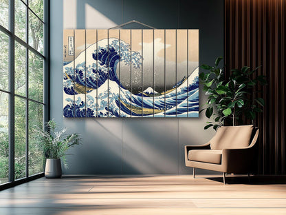 Great Wave Wood Print – Japanese Wall Art | Abstract Sea Waves Wooden Plank Art