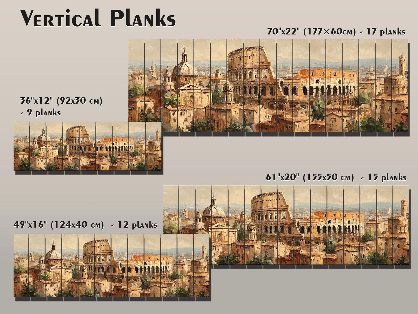 Rome Skyline Wood Print – Rustic Wood Art | Colosseum Painting Beige Wall Decor
