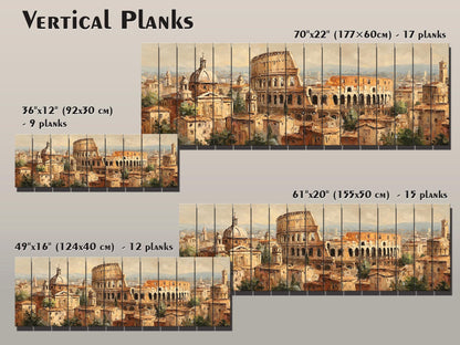 Rome Skyline Wood Print – Rustic Wood Art | Colosseum Painting Beige Wall Decor