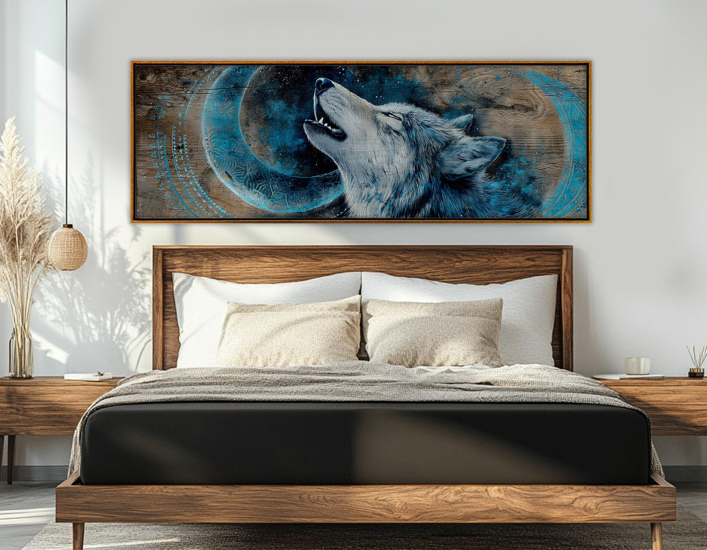 Wolf Canvas Print - Rustic Wolf Art Howling Under Crescent Moon | Ready to Hang