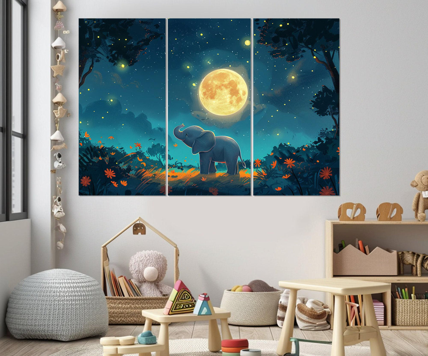 Elephant Nursery Wall Art – Small Elephant Canvas Print | Framed Forest Animal Decor