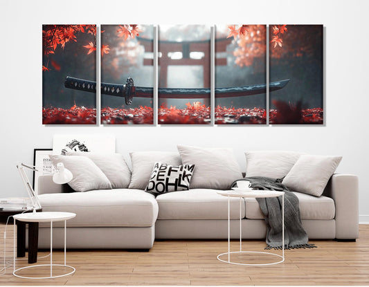 Japanese Katana Canvas | Samurai Sword Art on Cotton Gallery Wrapped Canvas Print