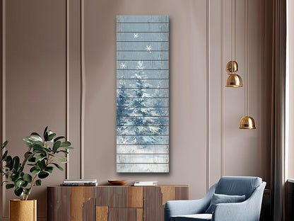 Rustic Wall Art – Snowy Forest Print on Wood Plank | Natural Wood Decor