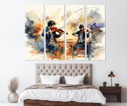 Abstract Violinists Painting - Framed Canvas Art | Classical Music Wall Decor
