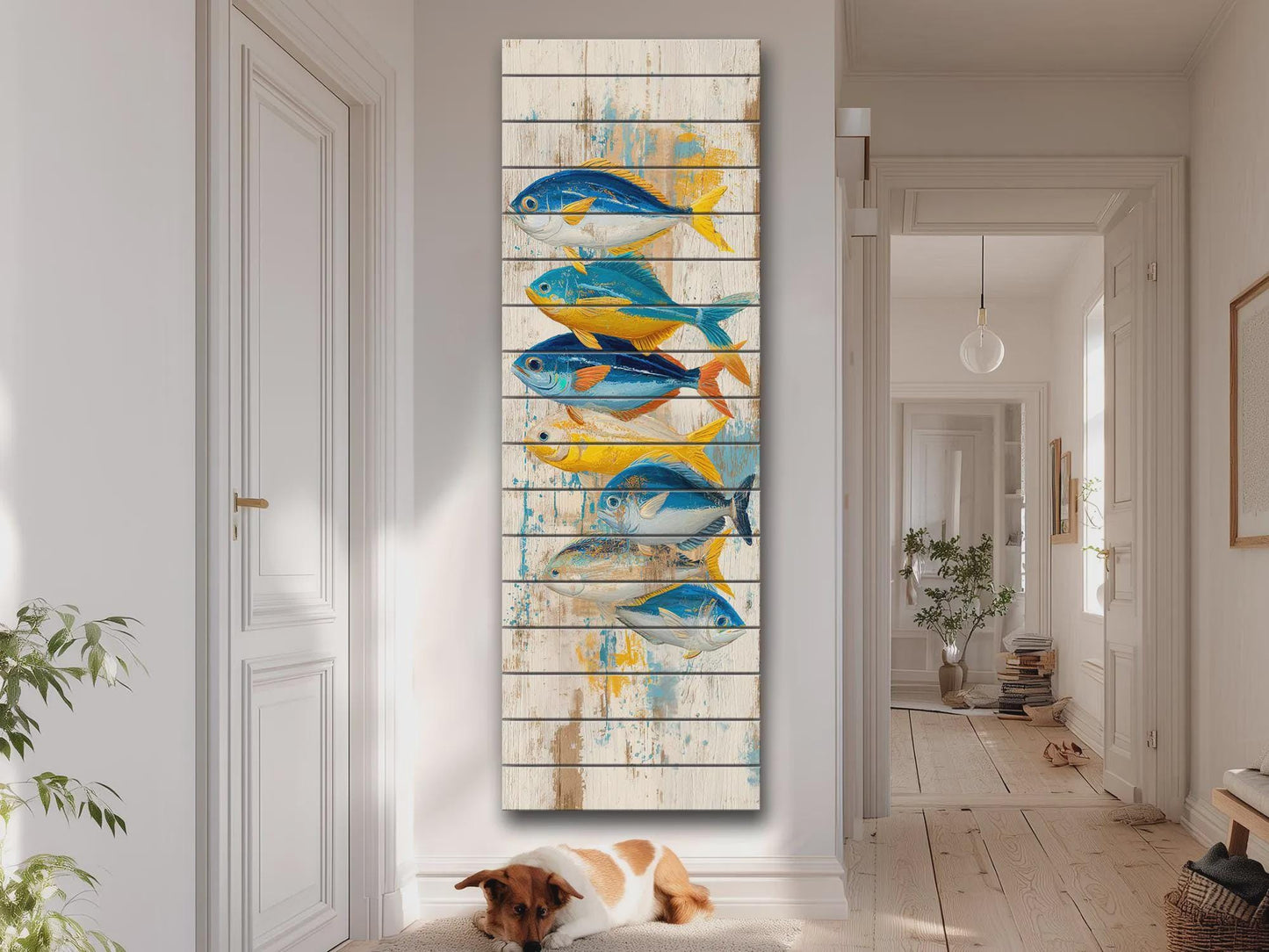 Nautical Wood Wall Art – Rustic Coastal Wall Decor With Colorful Fish Print