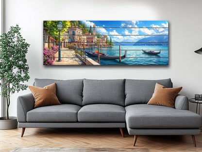 Lake Como In Italy Print On Natural Wood- Landscape Wall Art
