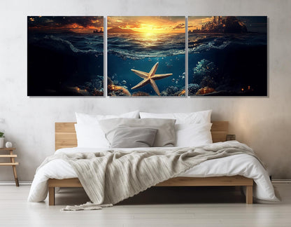 Starfish Canvas Print – Large Ocean Canvas, Underwater Wall Art, Ready to Hang