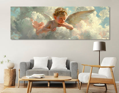 Cupid on Cloud Canvas Print, William Bouguereau Style Painting, Romantic Wall Art, Cupid Canvas Print, Framed and Ready to Hang