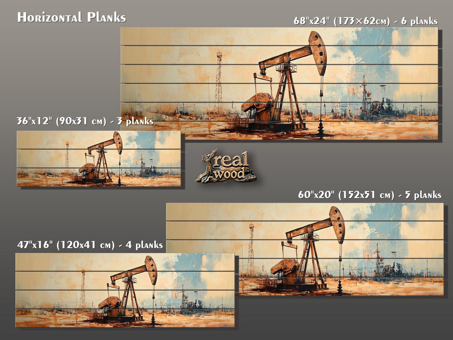Wood Wall Art - Rustic Oil Well Print on Real Wood, Oil Industry Wall Art