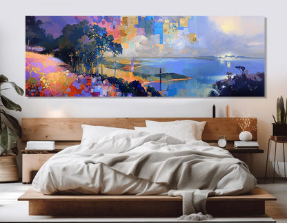 Large Abstract Nature Painting Canvas Print - Cubism Impressionist Wall Art, Framed