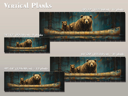 Grizzly Bear Wall Art – Rustic Wood Plank Print with Bear Family Nature Decor
