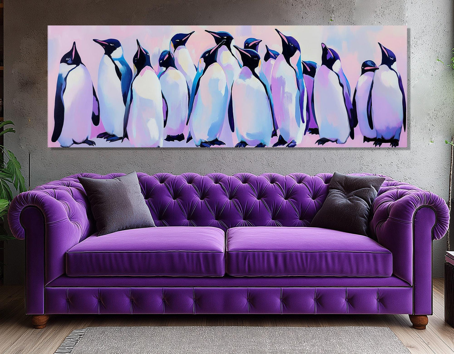 Penguin Family Canvas Print – Large Framed Penguins Painting Art on Cotton Canvas