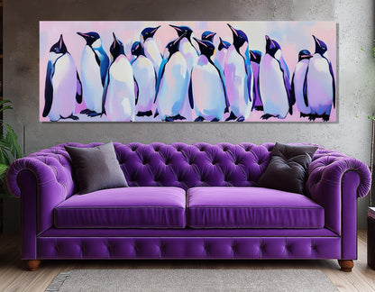 Penguin Family Canvas Print – Large Framed Penguins Painting Art on Cotton Canvas