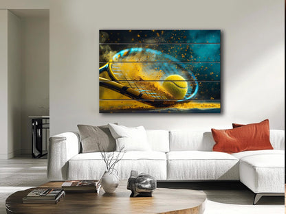 Tennis Wall Art – Abstract Wood Wall Decor | Rustic Tennis Poster Gift