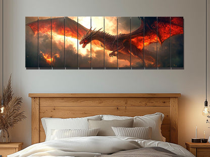 Dragon Wall Art - Large Dragon Print on Wood | Rustic Fantasy Wood Decor