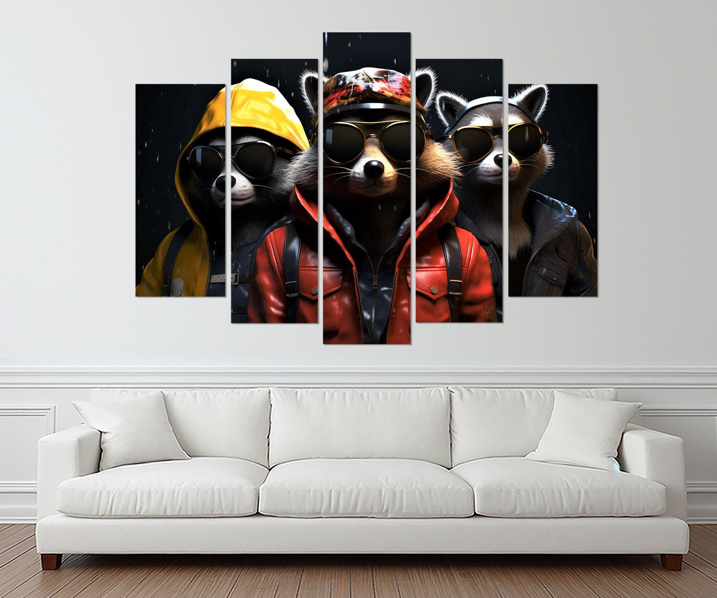 Raccoons Canvas Print – Cool Raccoons Poster in Leather Jacket Art | Ready to Hang