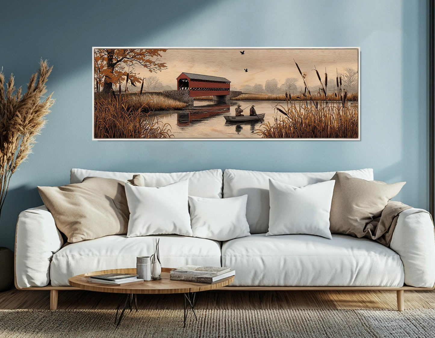 Sachs Bridge Canvas Print, River Fishing Wall Art, Fishing Cabin Decor, Framed and Ready to Hang