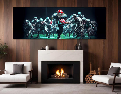 Football with Zombie Abstract Canvas Print, Football Wall Art, Framed and Ready to Hang