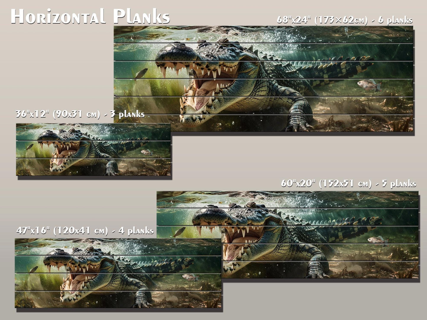 Crocodile Wood Wall Art – Natural Wood Print | Rustic Wooden Wall Decor
