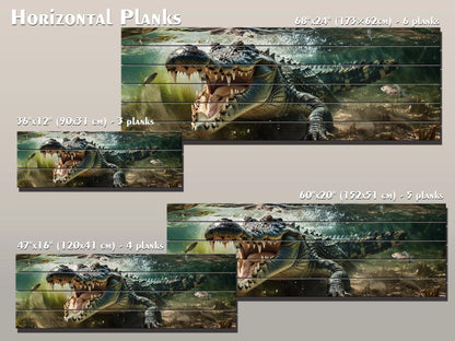 Crocodile Wood Wall Art – Natural Wood Print | Rustic Wooden Wall Decor