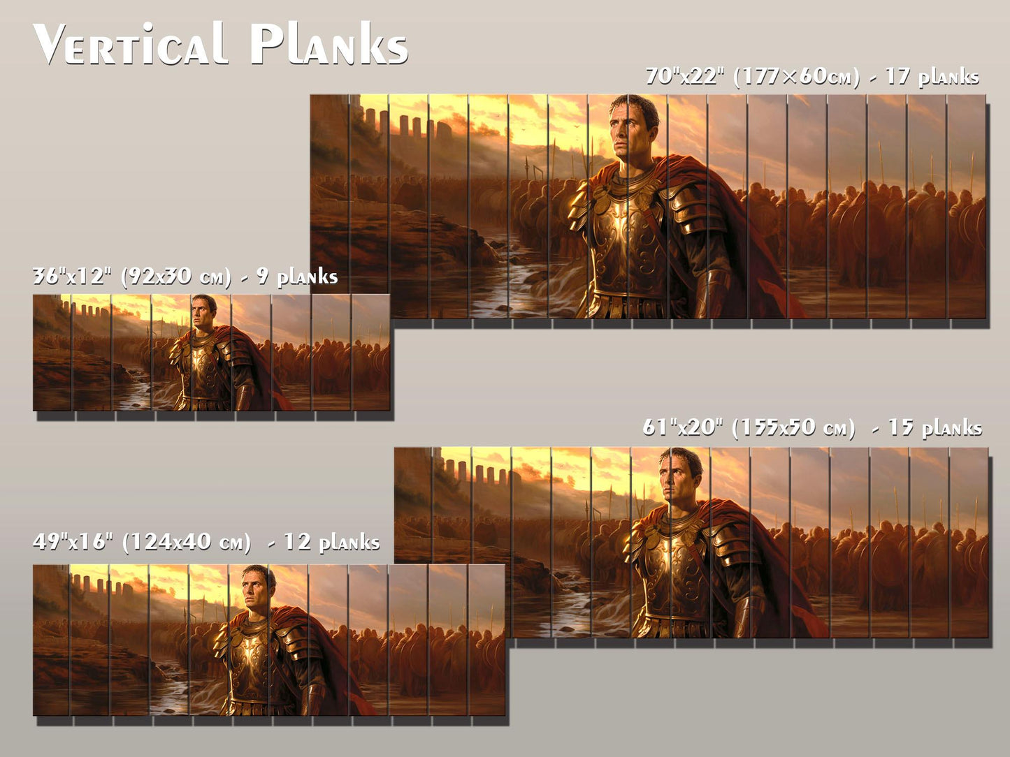 Julius Caesar Wood Print – Roman Wall Art Crossing Rubicon Painting on Wood Planks