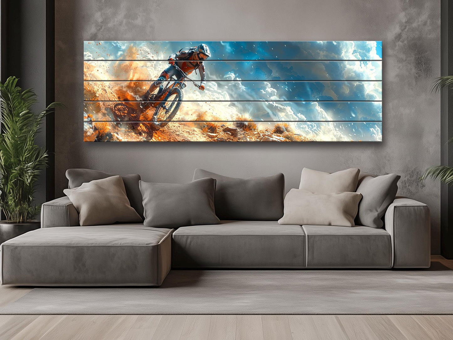 Mountain Biker Wall Art – Rustic Wooden Print on Wood | Outdoor Sports Decor