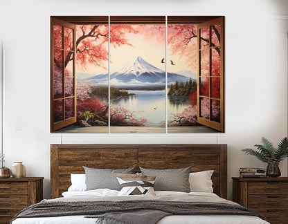 Mount Fuji Canvas Print – Japanese Landscape Art with Sakura Blossom | Ready to Hang