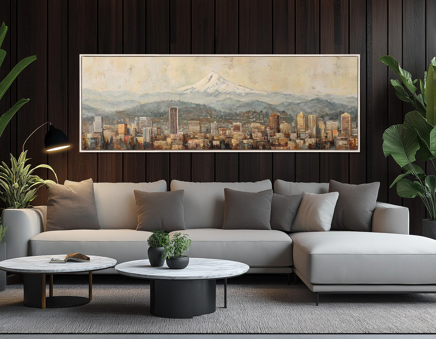 Portland Skyline Canvas - Abstract Wall Art | Rustic Framed Canvas Print, Ready to Hang