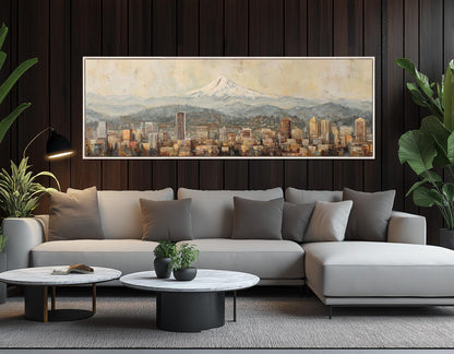 Portland Skyline Canvas - Abstract Wall Art | Rustic Framed Canvas Print, Ready to Hang