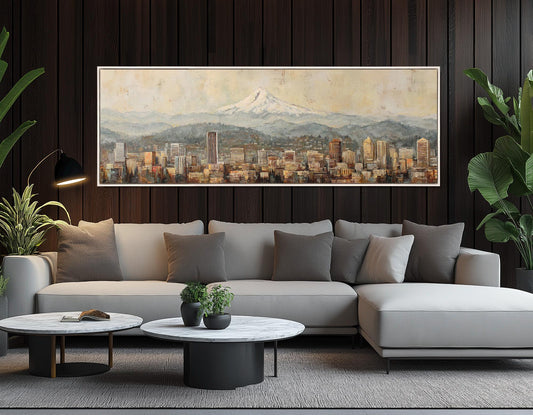 Portland Skyline Canvas - Abstract Wall Art | Rustic Framed Canvas Print, Ready to Hang