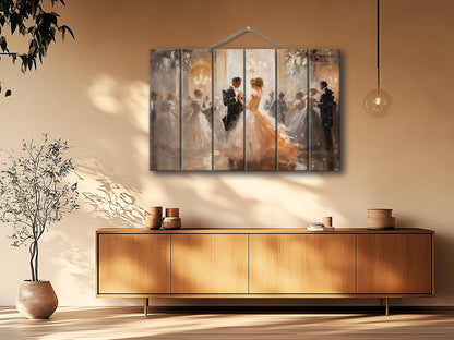 Rustic Wood Wall Art – Vintage Ballroom Dancing Couple Painting on Wood Planks