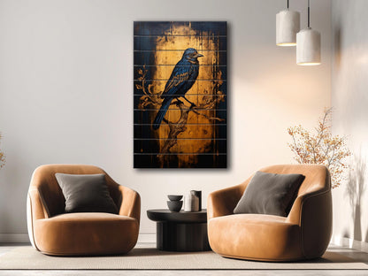 Vintage Blue Songbird Art – Rustic Wall Art on Natural Wood Plank with Fade Resistant Print