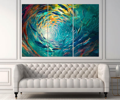 School of Fish Canvas Print – Abstract Underwater Wall Art | Framed Canvas Ready to Hang