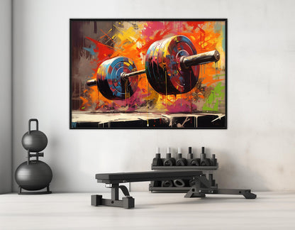 Barbell Canvas Print - Abstract Fitness Painting | Gym Wall Decor, Framed Artwork