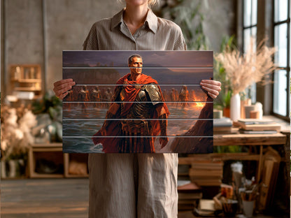 Julius Caesar Wood Print – Roman Wall Art | Crossing Rubicon Painting on Wood