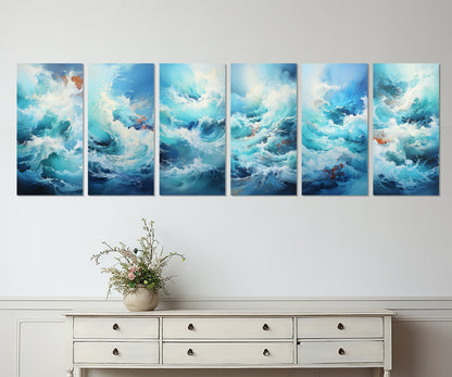 Abstract Ocean Wall Art – 6 Panel Canvas Art | Framed Ocean Waves Print