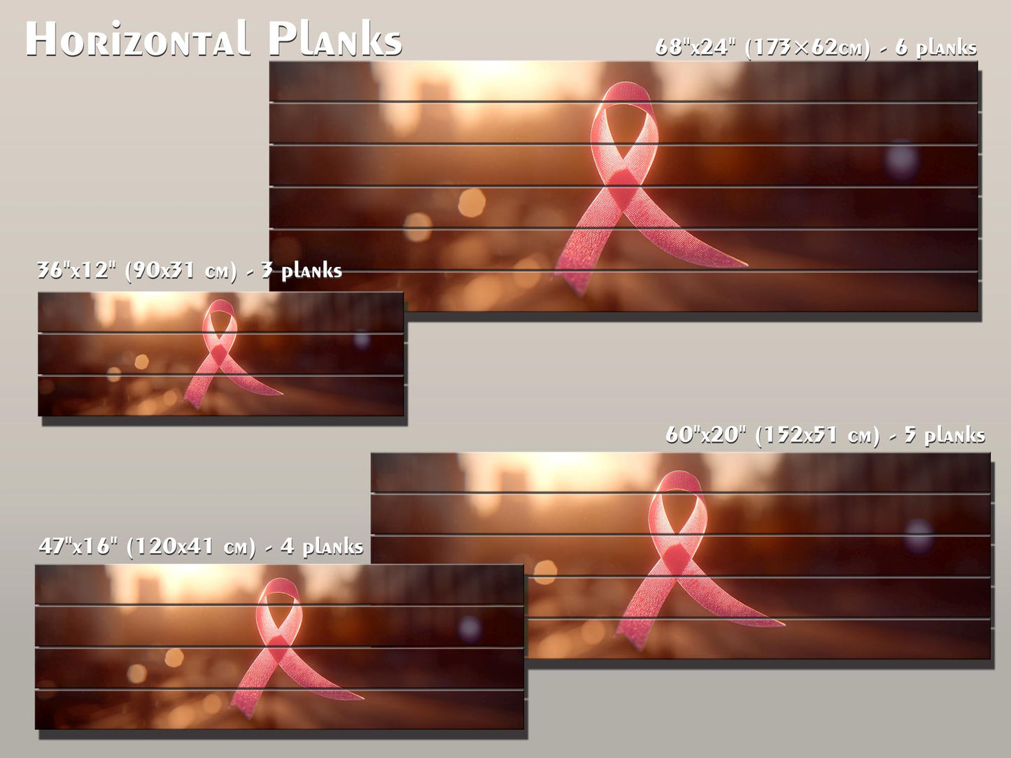 Pink Ribbon Print on Wood, Breast Cancer Symbol of Hope Art, Hospital Wall Decor