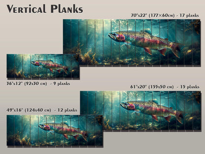 Rainbow Trout Wall Art – Wooden Wall Decor | Abstract Fish Poster on Wood Planks