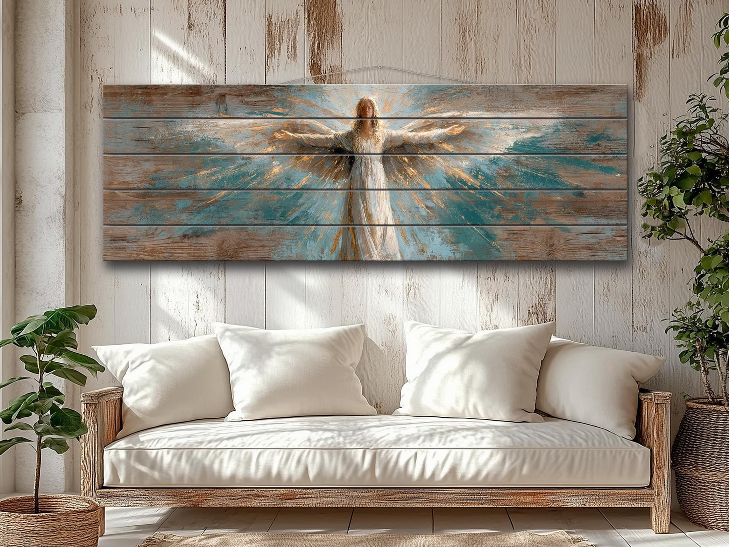 Angel Wood Wall Art – Rustic Christian Art | Handcrafted Wooden Angel Decor Print on Wood