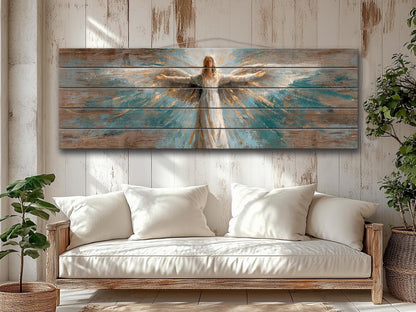 Angel Wood Wall Art – Rustic Christian Art | Handcrafted Wooden Angel Decor Print on Wood