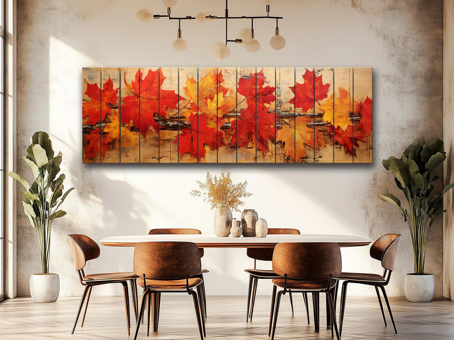 Wood Wall Art – Rustic Wooden Art Floral Panel with Autumn Tree Branch Print