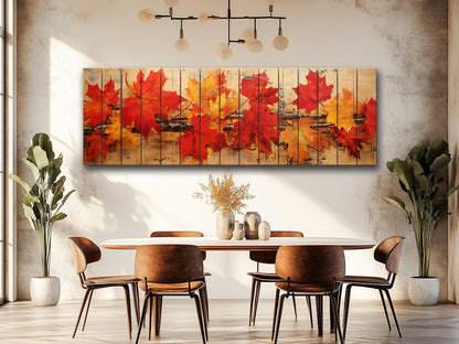 Wood Wall Art – Rustic Wooden Art Floral Panel with Autumn Tree Branch Print