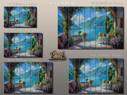 Scenic Como Lake Landscape Printed on Natural Wood, Italy Wall Art, Rustic Lake Como Painting, Rustic Italian Wall Decor, Wood Wall Art
