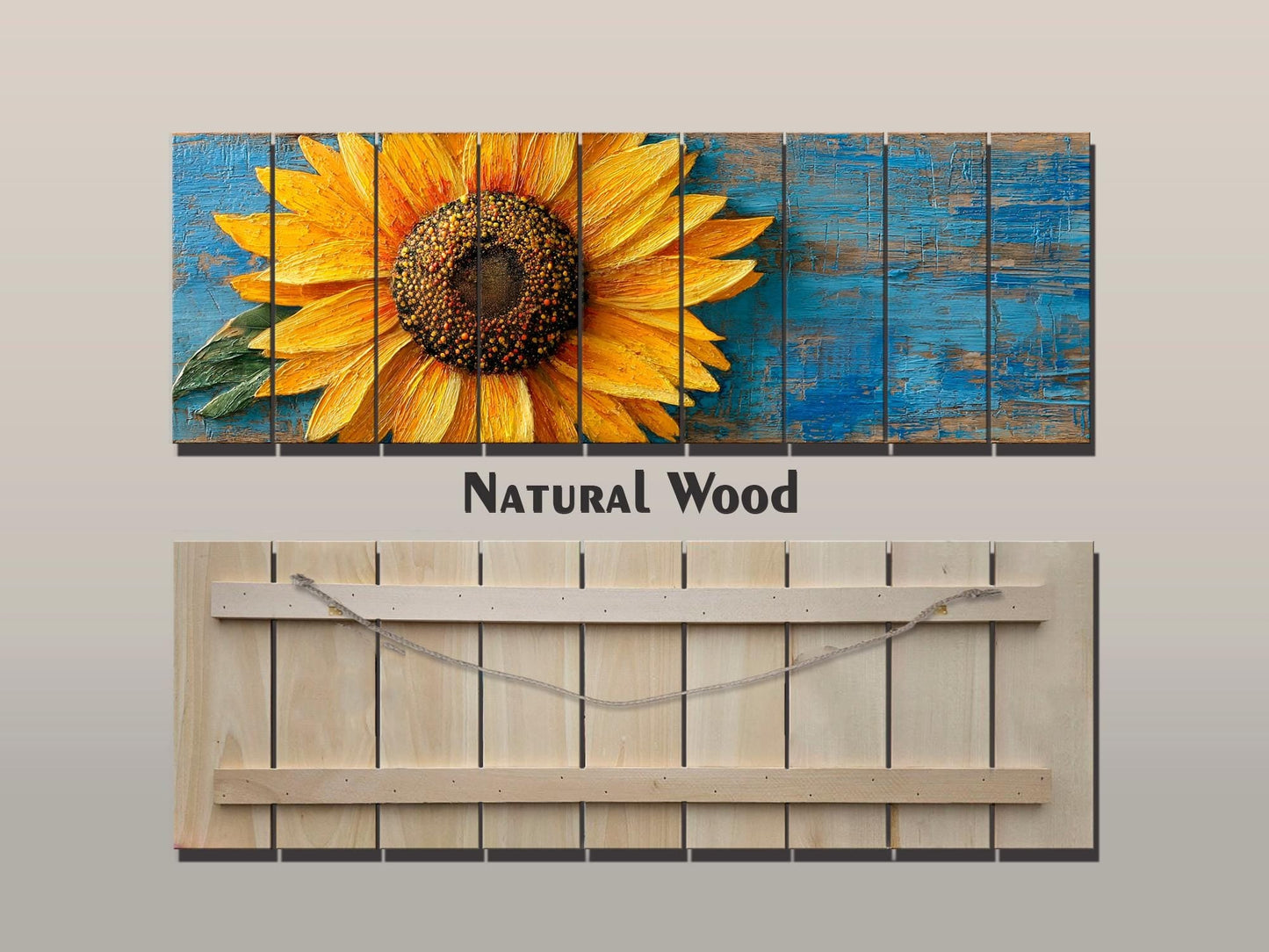Rustic Wood Wall Art - Large Sunflower Wooden Floral Print | Cozy Farmhouse Decor