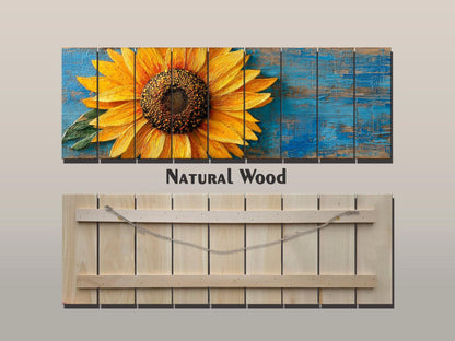 Rustic Wood Wall Art - Large Sunflower Wooden Floral Print | Cozy Farmhouse Decor