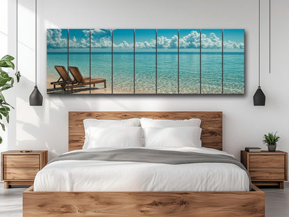 Scenic Beach with Deck Print on Natural Wood – Coastal Wall Art