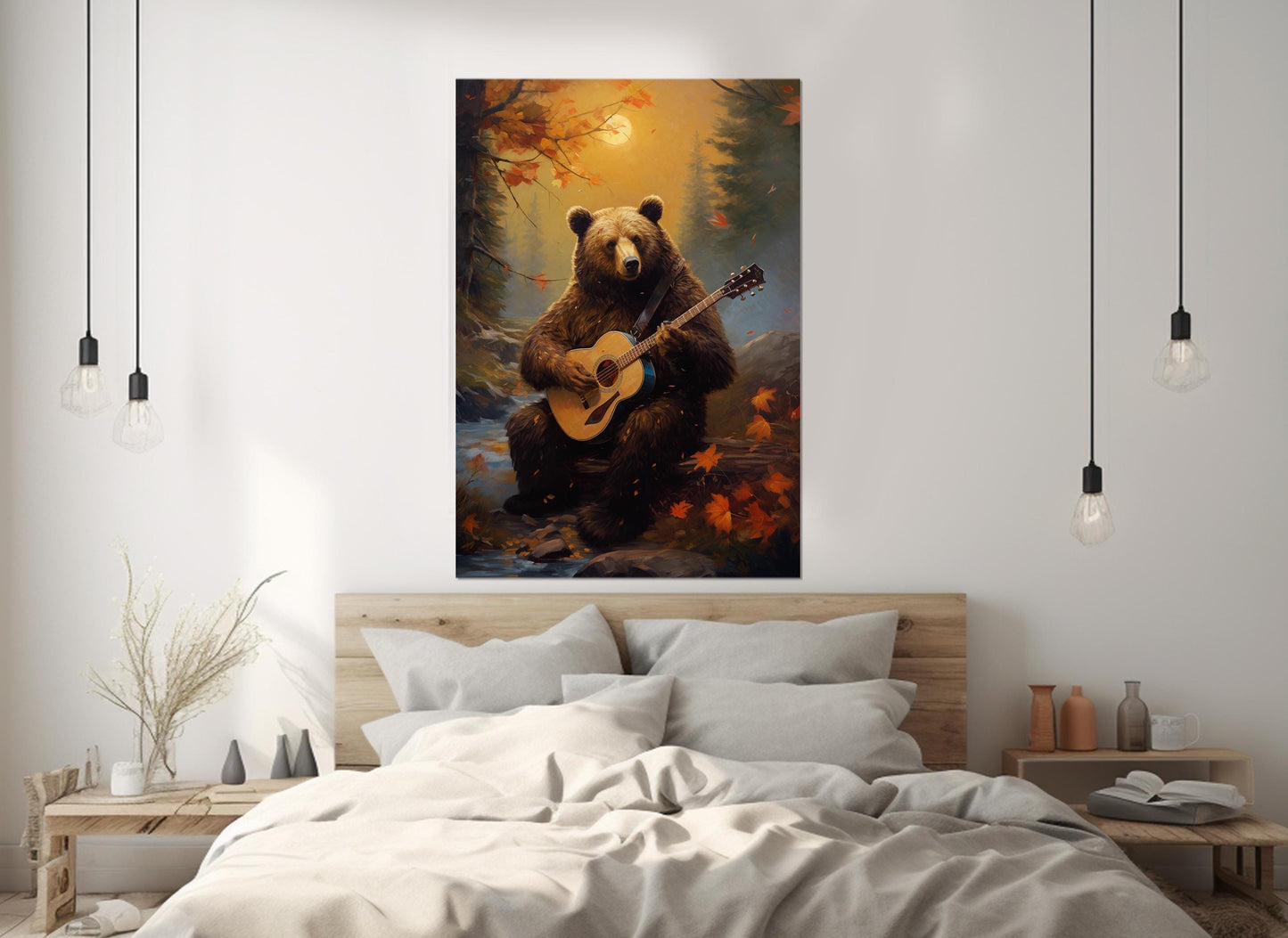 Bear with Guitar Canvas – Autumn Forest Art | Framed Gallery Wrapped Print