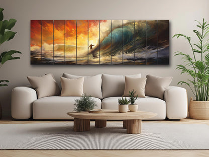 Abstract Surfing Wood Art - Natural Wood Wall Art | Ready to Hang Print